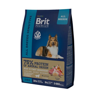 Корм сухой для собак всех пород, гипоаллергенный Premium с ягненком и рисом ТМ Brit (Брит)