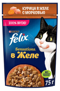 Корм влажный Felix Sensations желе курица-морковь
