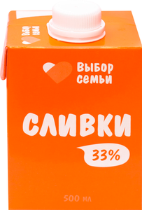 Сливки Выбор Семьи питьевые ультрапастеризованные 33%