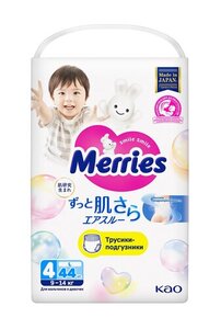 Трусики-подгузники Merries для детей размер L / 4 (9-14кг), 44 шт