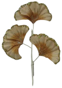 Ветка гинкго ChristmasDeLuxe бежево-золотая, 24 см