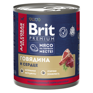 Корм консервированный Brit Premium для собак с говядиной и сердцем