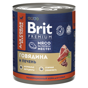 Корм консервированный Brit Premium для собак с говядиной и печенью