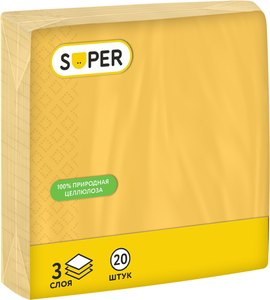 Салфетки бумажные Super Цветные 3-слойные, 20 штук