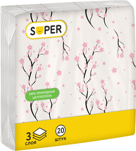 Салфетки бумажные Super Вдохновение 3-слойные, 20 штук