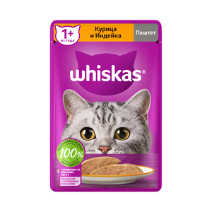 Влажный корм для кошек Whiskas паштет курица-индейка