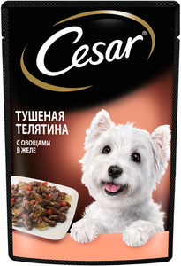 Влажный корм Cesar для взрослых собак с тушеной телятиной и овощами в желе