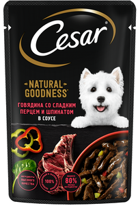 Влажный корм Cesar Natural Goodness для взрослых собак с говядиной, паприкой и шпинатом в соусе