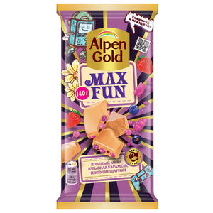 Шоколад белый Alpen Gold Max Fun Ягодный микс взрывная карамель мармелад шипучие шарики, 140 г