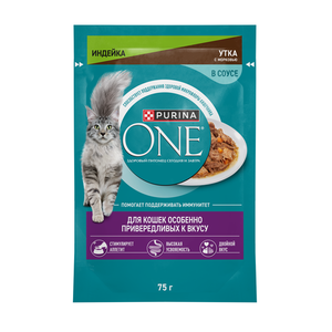 Влажный корм для кошек особенно привередливых к вкусу Purina ONE с индейкой, уткой и морковью, 75 г