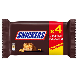 Батончик шоколадный Snickers с карамелью арахисом и нугой, 4 шт x 40 г