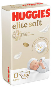 Подгузники Elite Soft (Элит Софт) 0+ для новорожденных до 3,5 кг, 50 шт ТМ Huggies (Хаггис) 