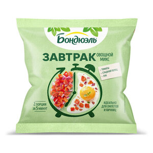 Смесь овощная Bonduelle Завтрак овощной микс для омлетов и яичниц томаты сладкий перец красный лук замороженная 2 порции, 200 г