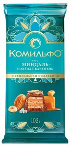 Шоколад Комильфо молочный и белый с вафлей со вкусами миндаля и солёной карамели