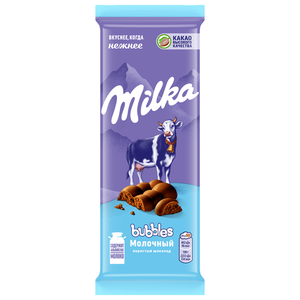 Шоколад молочный пористый Milka Bubbles, 72 г