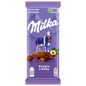 Шоколад молочный Milka с фундуком и изюмом, 80 г