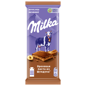 Шоколад молочный Milka с ореховой пастой из фундука, 80 г