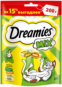 Лакомство для взрослых кошек Dreamies Mix подушечки с курицей и мятой, 200 г