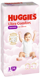 Подгузники-трусики Huggies Ultra Comfort для девочек №3 6-11 кг, 54 шт