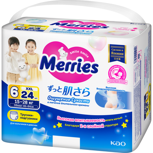 Подгузники-трусики Merries XXL 15-28 кг, 24 шт