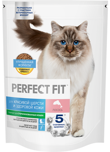Корм сухой Perfect Fit для кошек красивая шерсть лосось