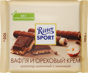 Шоколад молочный Ritter Sport с вафлей и ореховым кремом