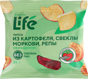 Чипсы Лента Life Хрустящие картофель, свекла, морковь и репа