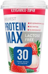 Напиток кисломолочный обезжиренный безлактозный Molvest Protein max клубника-личи с высоким содержанием белка