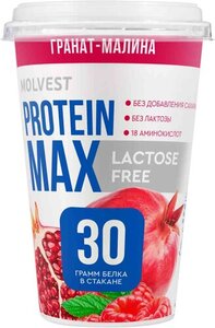Напиток кисломолочный обезжиренный безлактозный Molvest Protein max гранат-малина с высоким содержанием белка