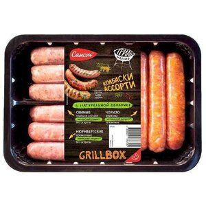 Колбаски ассорти Grill Box свиные Чоризо, свиные с травами и специями, Нюрнбергские ТМ Грильмания