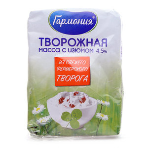 Масса творожная Гармония с изюмом 4,5% БЗМЖ