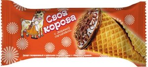 Десерт творожный Своя корова глазированный с вареной сгущенкой в вафельном рожке 20%