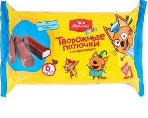 Творожные палочки глазированные Kids(Кидс) Три кота 16%, 6*30 г ТМ Свитлогорье