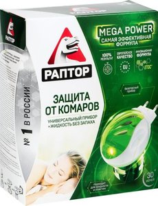 Фумигатор и жидкость от комаров Раптор 30 ночей