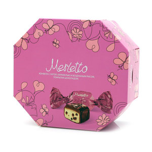 Конфета с нугой, карамелью и воздушным рисом, покрытая шоколадом ТМ Merletto (Мерлетто)
