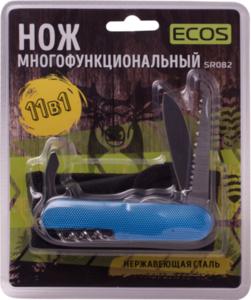 Нож Многофункциональный Ecos Туристический Мк12, 12 Функц.,17,5см, Нерж.сталь,чехол Арт. 325106 (китай)