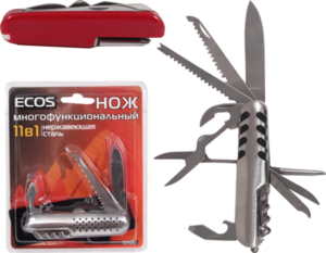 Нож Многофункциональный Ecos Туристический 11в 1,17,5см, Нерж.сталь,чехол Арт. 325111/12/13 (китай)