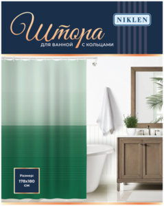 Штора для ванной 178x180 см, 12 колец в комплекте, 100% П/э, в ассортименте ТМ Niklen 