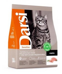 Сухой корм для кошек с чувствительным пищеварением Darsi Индейка, 1,8 кг