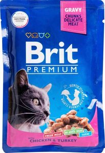 Корм для кошек Brit Premium Цыплёнок и индейка в соусе