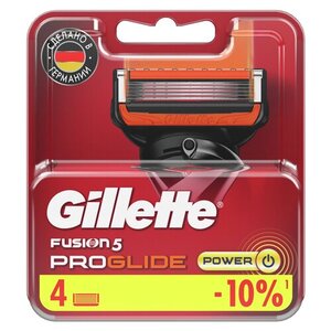 Сменные кассеты для мужской бритвы Gillette Fusion ProGlide Power, с 5 лезвиями, с точным триммером для труднодоступных мест, для гладкого бритья надолго, 4 шт