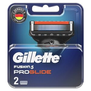 Сменные кассеты Gillette Fusion ProGlide для мужской бритвы, с 5 лезвиями, с точным триммером для труднодоступных мест, для идеально гладкого бритья, 2 шт
