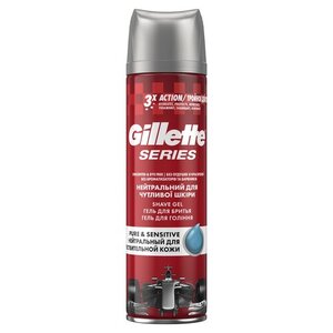 Гель для бритья Gillette Series Pure&Sensitive, для чувствительной кожи, без отдушек и красителей, мужской, 200 мл