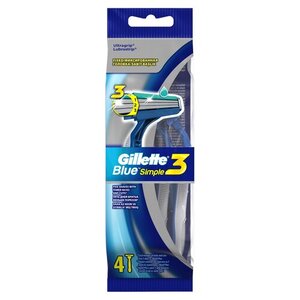 Одноразовые мужские бритвы Gillette Blue3 Simple, с 3 лезвиями, фиксированная головка, 4 шт