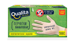Перчатки виниловые M/L 100 шт ТМ Qualita (Квалита) 