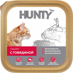 Корм для кошек Hunty паштет с говядиной