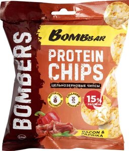 Чипсы цельнозерновые протеиновые BombBar Бекон с паприкой