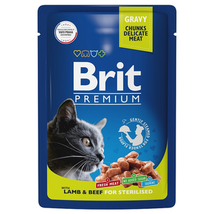 Корм влажный Brit Premium для стерилизованных кошек с ягненком и говядиной