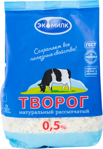 Творог обезжиренный натуральный рассыпчатый 0.5 %  ТМ Экомилк