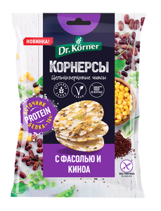 Чипсы цельнозерновые Dr. Korner кукурузно-рисовые с горошком, фасолью и киноа  50г Россия